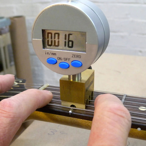 Digital Nut Slotting Gauge For Guitars, Pro Grade Electronic Height Tool With 0.001 Inch Resolution For Precise Nut Slot Setup, String Fit, And Fretboard Radius Alignment, brass base on guitar strings