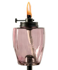Adjustable Flame Glass Torch For Outdoor Decor Pink 64 Inch With Long Lasting Wick Snuffer Weather Resistant Pole, close-up view.