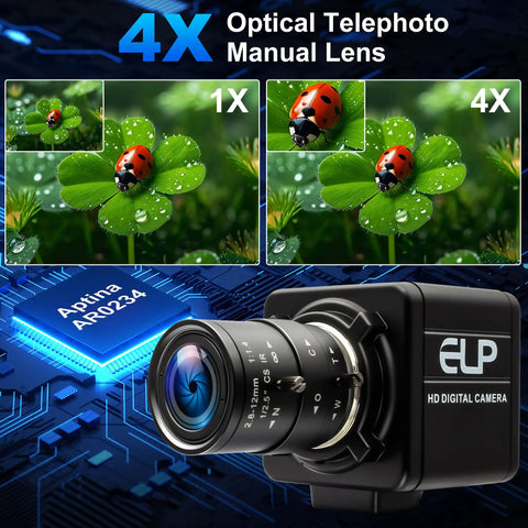 2MP Global Shutter USB Camera With 90FPS High Frame Rate, 4x Manual Zoom Lens 2.8-12mm for machine vision and live streaming