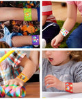 Children wearing 48 Piece Epic Science Slap Bracelets Party Favors Set For Science Week Classroom Fun Chemistry Biology Physics Lab Decor