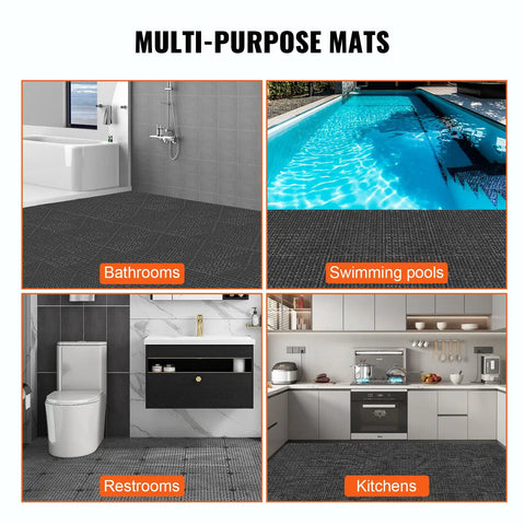 Interlocking Drainage Floor Tiles 55 Pack 12 by 12 Inches Non Slip Soft PVC Mats in bathrooms, swimming pools, restrooms, kitchens