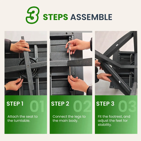 Assembly steps for Outdoor HDPE Swivel Bar Stool 360 Degree Rotation Bar Height Ladderback Chair with weather resistant features.
