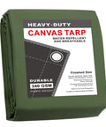 Heavy Duty Canvas Tarp 8x10 Feet With Rustproof Aluminum Grommets Every 24 Inches, Water Resistant 12oz Finished Weight