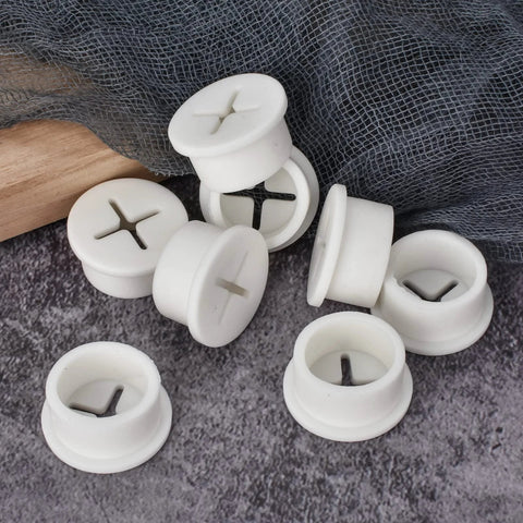 Silicone Cable Grommet Set, 12 Pcs 3/4 Inch Hole Covers for Desk Cable Management, White Finish, spread on grey surface