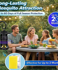 Family enjoying dinner outdoors with bug zapper using 6 Pack Mosquito Attractant Lure Refills Yellow CO2 Scent Bait.