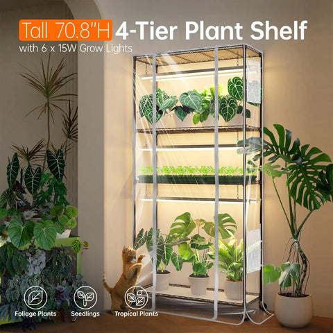 Indoor Greenhouse Cabinet With Grow Light System, Six 90W Lamps With Timer, Space Saving Mini Greenhouse For Indoor Plants, Seed Starter And Seedling Hub, Tall And Sturdy Indoor Grow Case 70.8 Inches High