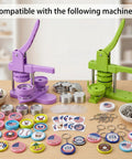 50 Pack Keychain Button Making Kit For 1.25 Inch Button Makers with two presses, metal shells, PVC films, and colorful buttons.