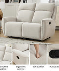 Two Seat Manual Loveseat Recliner Sofa With Wall Hugger Design, Independent Reclining Seats From 90 To 150 Degrees, Chenille Beige Fabric