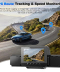 4 Channel Dash Cam With 360 Degree View For All Around Protection And No Blind Spots, GPS route tracking illustrated