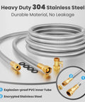 Stainless Steel Garden Hose 50ft 5/8 Inch No Kink Flexible Water Hose With 9 Pattern Spray Nozzle, Coiled, with Leakproof Fittings