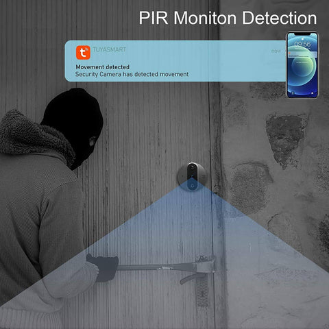 Smart Peephole Doorbell Camera With WiFi, 960P Video, detects motion on door with security alert on phone screen