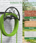 Heavy Duty Wall Mount Garden Hose Holder Holds 125 Ft Hose Up To 95 Lbs Weight Capacity Tough As Nails Metal Construction Detachable Hose Hanger Storage Rack For Outdoor Lawn Yard Farm Use Black mounted on various surfaces