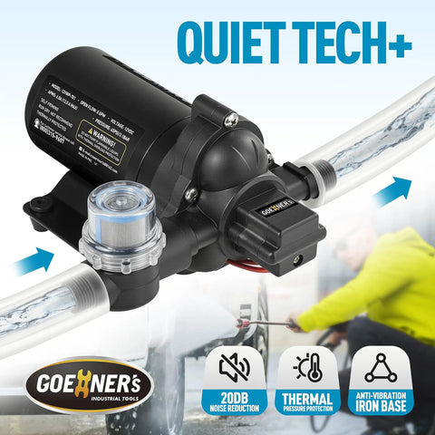 Ultra Quiet 12V DC RV Water Pump With 4.5 GPM And 45 PSI Diaphragm Design, Smart Pressure Switch, Auto Start Stop, No Fuss High Flow