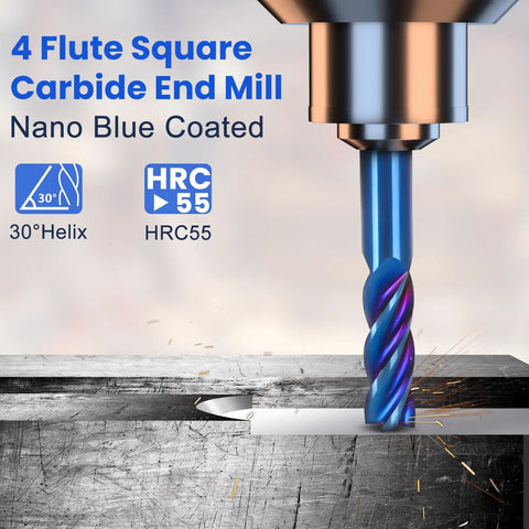 Beefy 5-Piece Carbide End Mill Set For CNC Router Bits, Square End Mills with Nano Blue Coating cutting metal