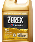 Hybrid G05 Coolant Antifreeze 50/50 Pre Mixed Six Gallon Container with gold jug showing 1 gallon capacity and branded label.