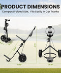 Top Shelf Two Wheel Golf Pull Cart Lightweight Foldable Push Cart Built From Heavy Duty Steel With Quick Adjust Straps, compact dimensions.