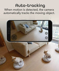1080P Security Camera with 24 Seven Live Streaming and Pan Tilt Zoom, Motion Detection, auto-tracking pets in living room