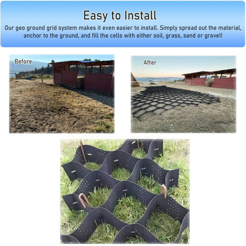 10.2cm Thick Expandable Permeable Gravel Grid With Drainage Holes For Erosion Control 1m By 10m, installed on ground