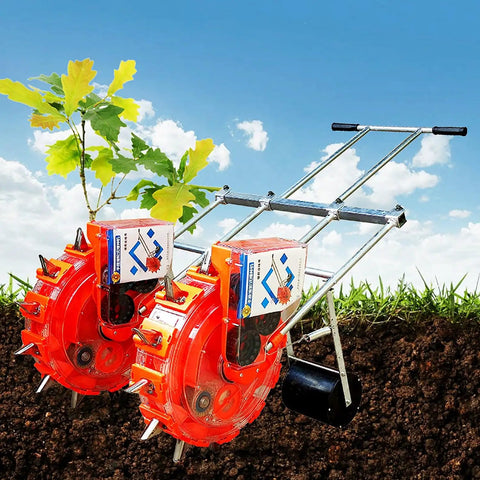 Double Row Hand Push Garden Seeder With Roller And Fertilizer Spreader All In One Seeding Machine for home garden use