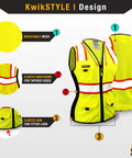 Boss Level Hi Vis Safety Vest For Women With Nine Sick Utility Pockets And Dead Sure Hook Closure High Viz Reflective Tape Class 2 Construction Gear Yellow XS, showing breathable mesh and elastic waistband.