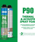 Heavy Duty Six Piece Expanding Foam Spray Kit Waterproof Flex Seal Insulation Adhesive on display with thermal and acoustic details.