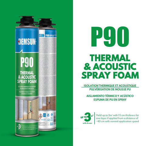 Heavy Duty Six Piece Expanding Foam Spray Kit Waterproof Flex Seal Insulation Adhesive on display with thermal and acoustic details.