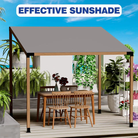 Outdoor pergola structure with chairs underneath, featuring Heavy Duty 3 Way Slanted Pergola Brackets Set for Outdoor Wood Structures.