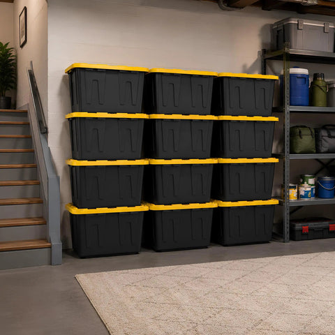 Tough As Nails Heavy Duty Storage Totes With Lids 27 Gallon Stackable Plastic Bins For Garage And Basement Organization Hassle Free Moving Containers To Carry All Your Seasonal Gear No Sweat