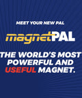 MagnetPAL promo graphic on blue background, 3 Pack Heavy Duty Neodymium Magnets Anti Rust Built for Stud Finder and Key Organizer Indoor Outdoor Multipurpose Yellow with Key Ring Strong Hold Up to 12 Pounds Great for Home Garage Workshop