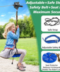 Child using Ultimate Zip Line Kit For Kids And Adults Outdoor 80 Ft Quick Tighten Backyard Setup with safety strap and seat