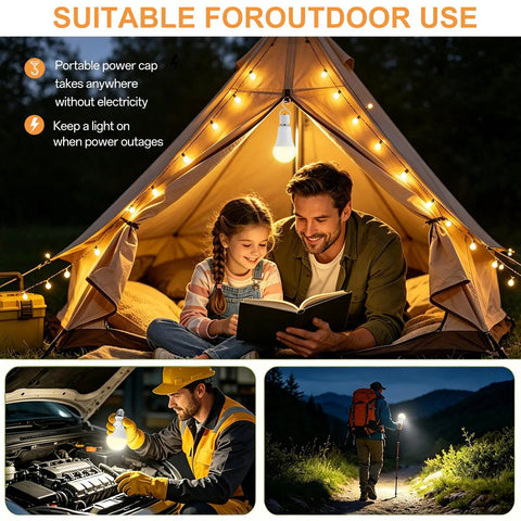 Rechargeable Emergency Light Bulb Battery Powered 9W LED 850 Lumens Soft White 3000K E26 120V UL Listed used for camping