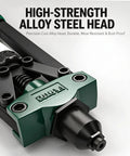 Heavy Duty Pop Rivet Gun Kit With 200 Rivets, Dual Lever Hand Riveter, 3 Interchangeable Nosepieces For 1/8, 5/32, 3/16 Blind Rivets, Labor Saving Riveting Tool For Metalworking And Automotive Projects, alloy steel head close-up