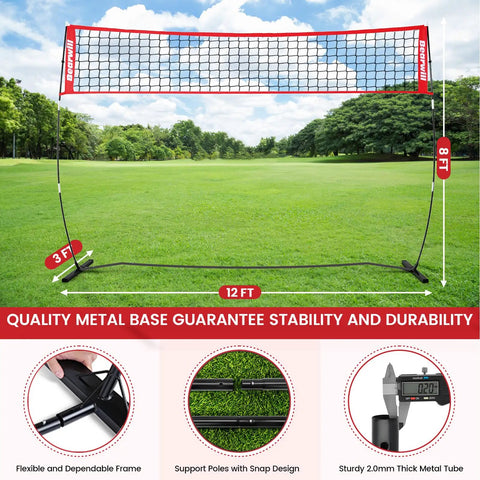 12 Foot Portable Volleyball Net For Backyard And Indoor And Outdoor Use Freestanding With Height Adjustment Carry Bag