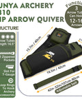 Dope Hip Quiver For Arrows With 3 Tube Holder And Slim Side Pockets, Waist Belt, D Loop Ring And Ruler Slot, Army Green Archery Gear