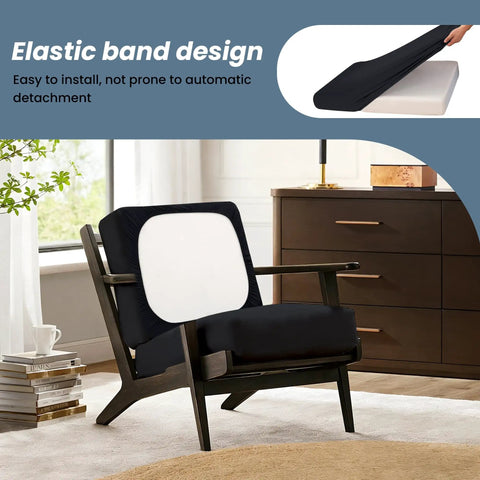 4 Pack Stretchy Outdoor Cushion Covers For Patio Furniture on black lounge chair in living room with elastic band design