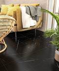 Black Marble Peel And Stick Floor Tiles 12 X 12 Inches Self Adhesive Vinyl Flooring Waterproof Durable For Kitchen Bathroom Basement Super Easy No Fuss Install 16 Pack Covers 15.5 Sq Ft installed in a living room.