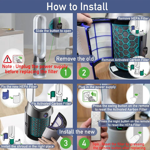 Instructions for Two Pack Air Purifier Filter Replacement For TP04 HP04 DP04 TP05 DP05 Sealed Two Stage Hot And Cool Fan.