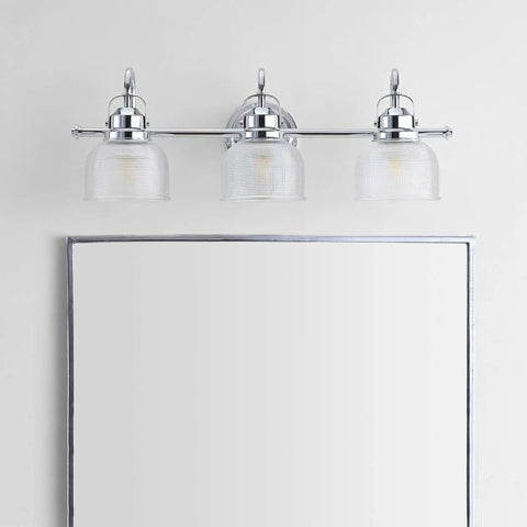 Dope Chrome 3 Light LED Bathroom Vanity Wall Sconce With Clear Glass Bell Shades ETL Listed Includes LED Bulbs For Hallways