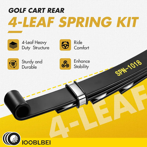 Heavy Duty Rear Four Leaf Spring Kit For Ezgo Txt Medalist Golf Cart With Bushings Sleeves And U Bolts close-up of a sturdy black leaf spring.