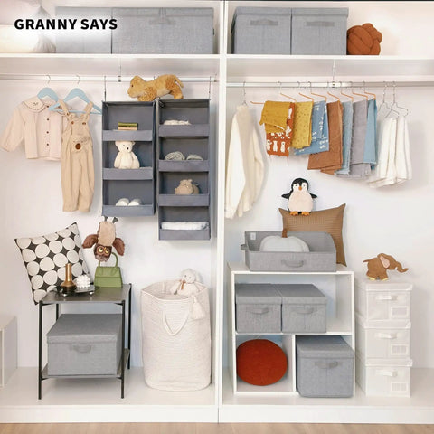 Hella Spacious Three Shelf Hanging Closet Organizer, Foldable Gray Storage Bin For Apartments RV Campers, Straight Up Durable Wardrobe Rack Total Game Changer For Clothes And Accessories