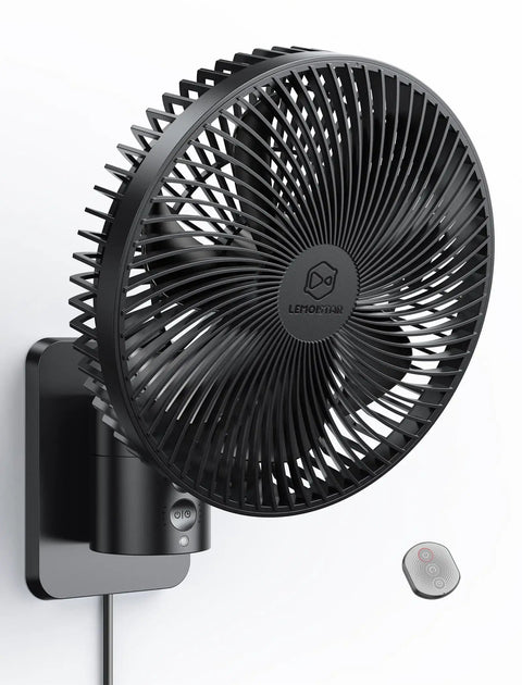 8.5 Inch Wall Mounted Oscillating Fan With Remote And Timer Ultra Quiet 4 Speed Options, black fan with remote control
