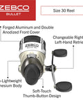 Bullet Mg Spincast Fishing Reel 30 Size Ultra Lightweight Magnesium Body With Fast Cast Action, showing front components