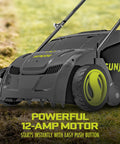 Corded Electric Dethatcher And Scarifier With 12.6 Inch Wide Path And 12 Amp Motor, 8 Gallon Bag, Heavy Duty Lawn Care Tool AJ801E