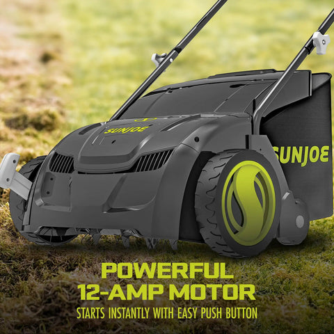 Corded Electric Dethatcher And Scarifier With 12.6 Inch Wide Path And 12 Amp Motor, 8 Gallon Bag, Heavy Duty Lawn Care Tool AJ801E