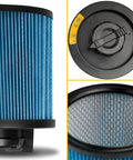 HEPA Vacuum Filter Replacement DXVC6912 for 6-16 gallon wet dry shop vacuums, blue pleated design with locking mechanism details