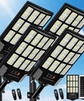 Heavy Duty 4 Pack Solar Street Lights Outdoor Waterproof Rock Solid Motion Sensor Floodlights with dusk to dawn features.