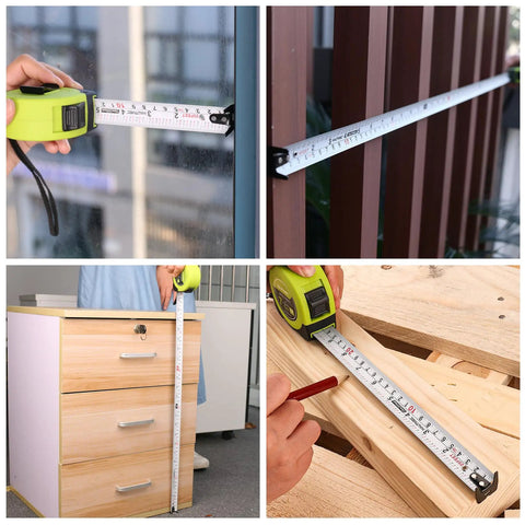 25 Ft Tape Measure With Dual Metric And Imperial Scales One Eighth Inch Fractions being used for DIY measurements indoors and outdoors