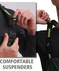 Close-up of Pro-Grade 0.70mm PVC Fishing Rain Suit Jacket And Bib Pants Set For Commercial Anglers Brigg 44 green suspenders