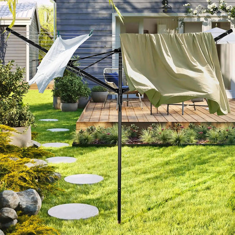 Outdoor Clothes Drying Rack With 4 Aluminum Arms Folding Rotary Dryer 12 Lines Spanning 165 Feet Of Drying Space