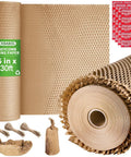 Honeycomb Packing Paper Bubble Wrap Roll 15 Inch By 230 Foot Eco Friendly Cushioning For Moving And Shipping Packing Supplies With 60 Fragile Stickers And 6 Hemp Ropes